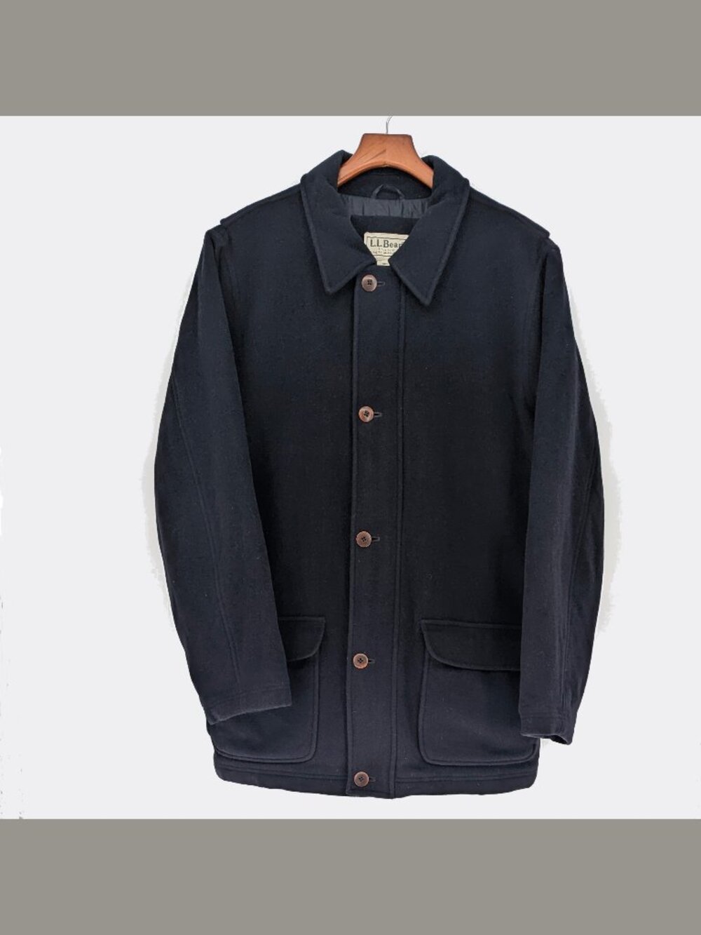 L.L. Bean Men's Wool Coat Jacket XL Regular 80% Wool Insulated Button Front Navy